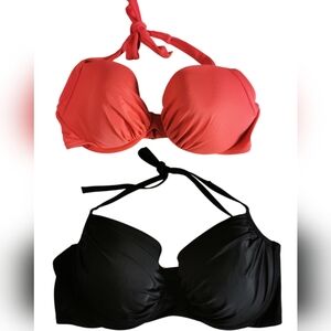 Victoria's Secret Push Up Bikini Tops Coral & Black Bundle Sz 36DD